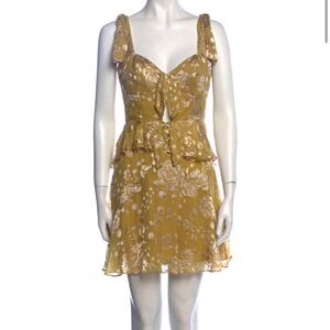 For Love And Lemons Mustard Floral Mini Dress